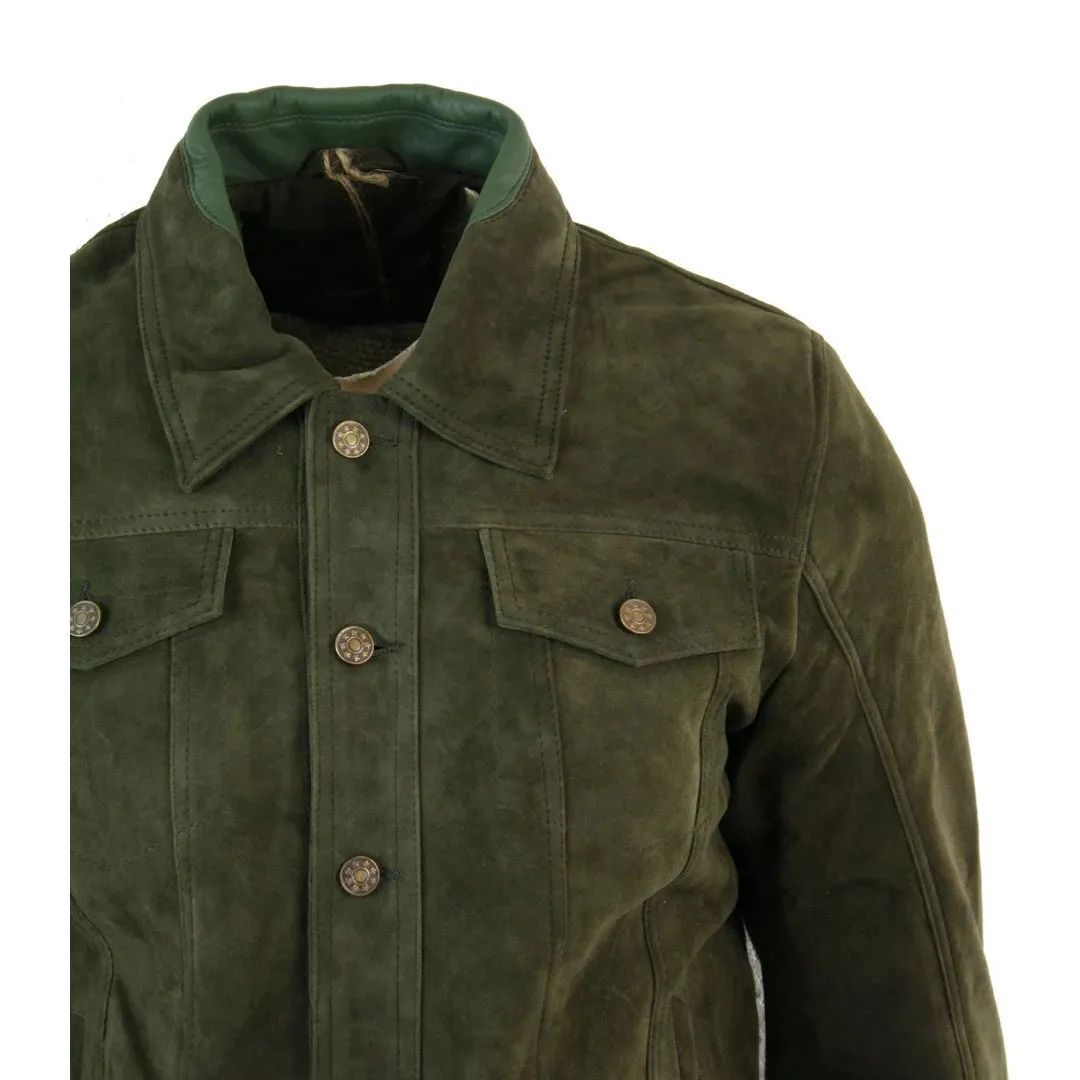 Men's Short Denim Suede Leather Jean Jacket