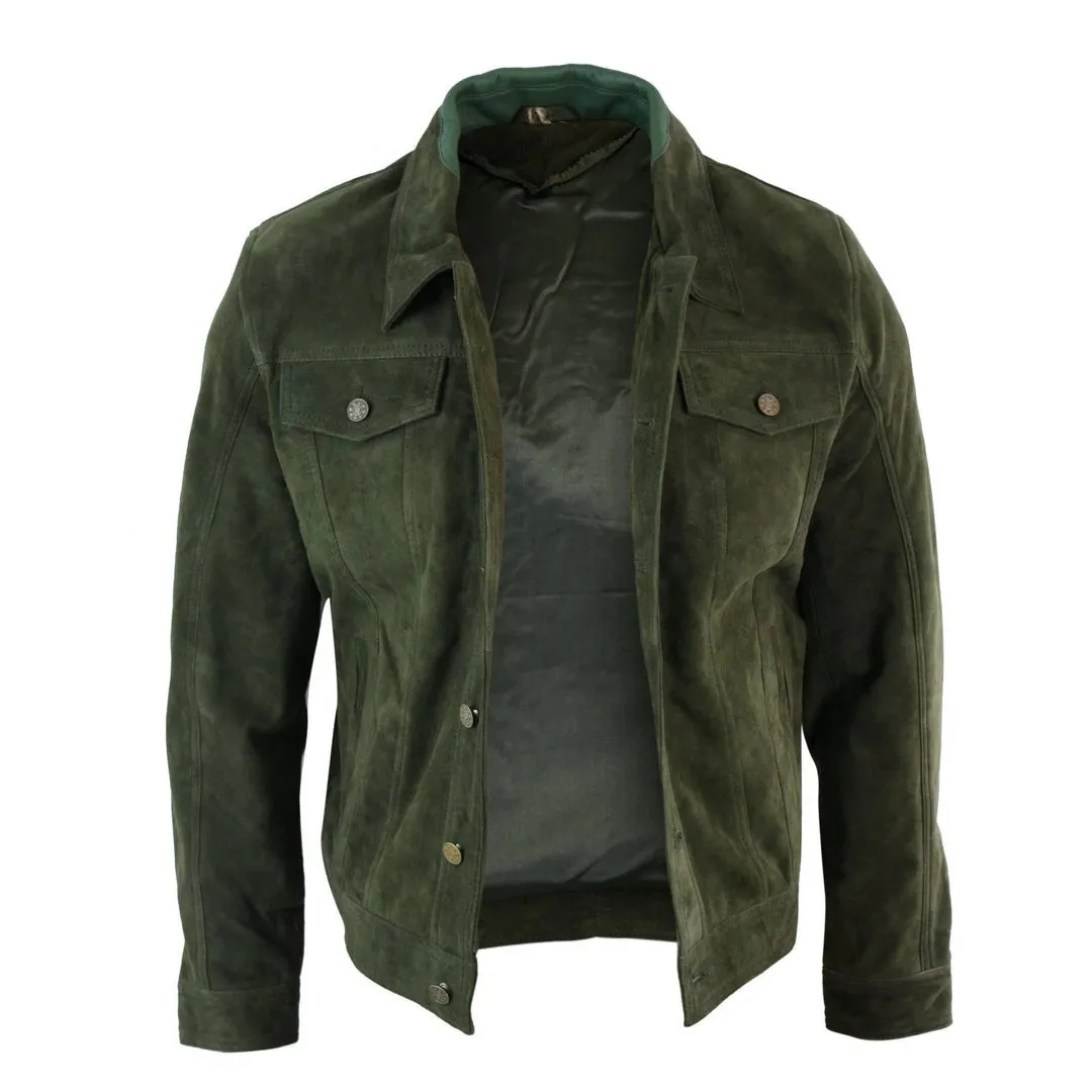 Men's Short Denim Suede Leather Jean Jacket