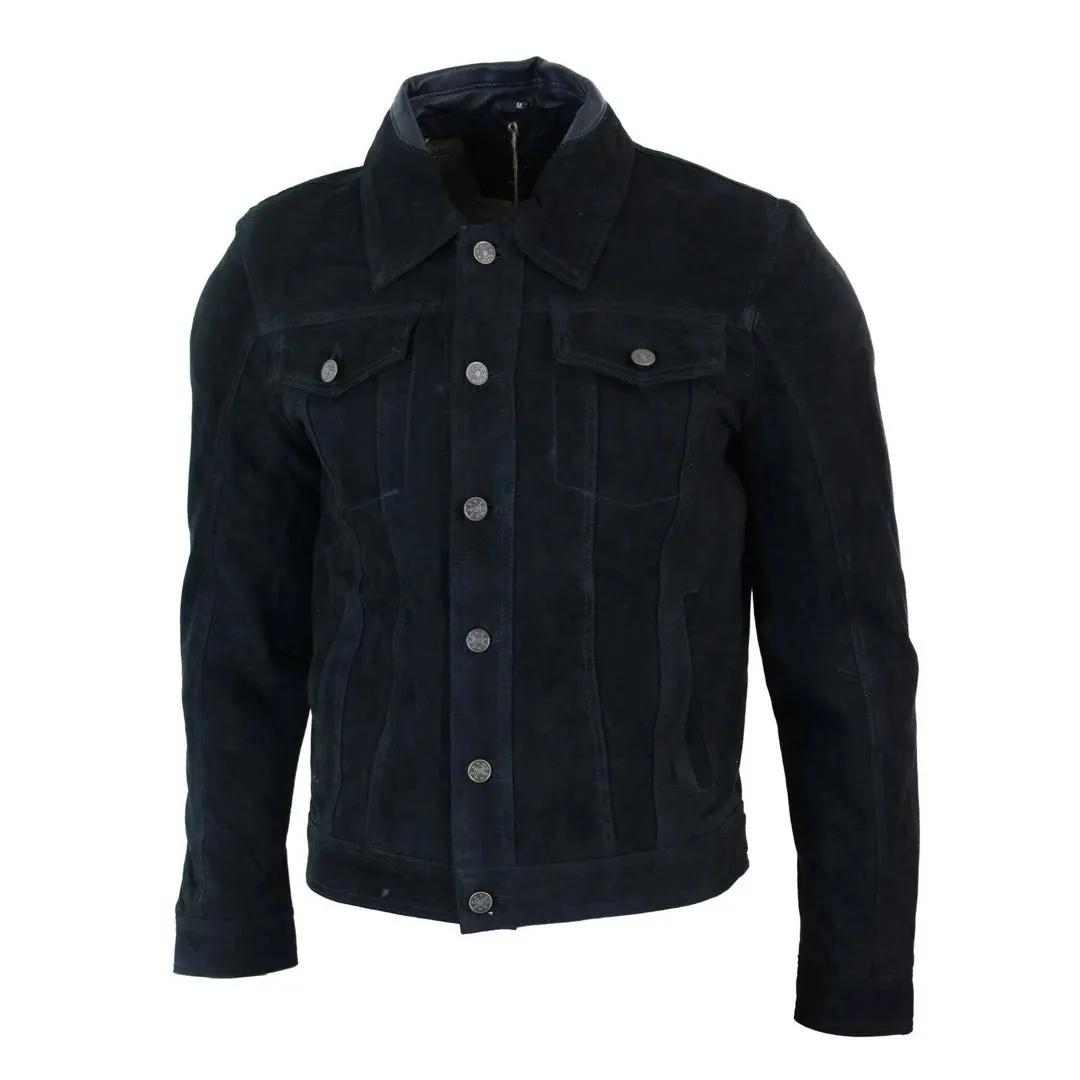 Men's Short Denim Suede Leather Jean Jacket