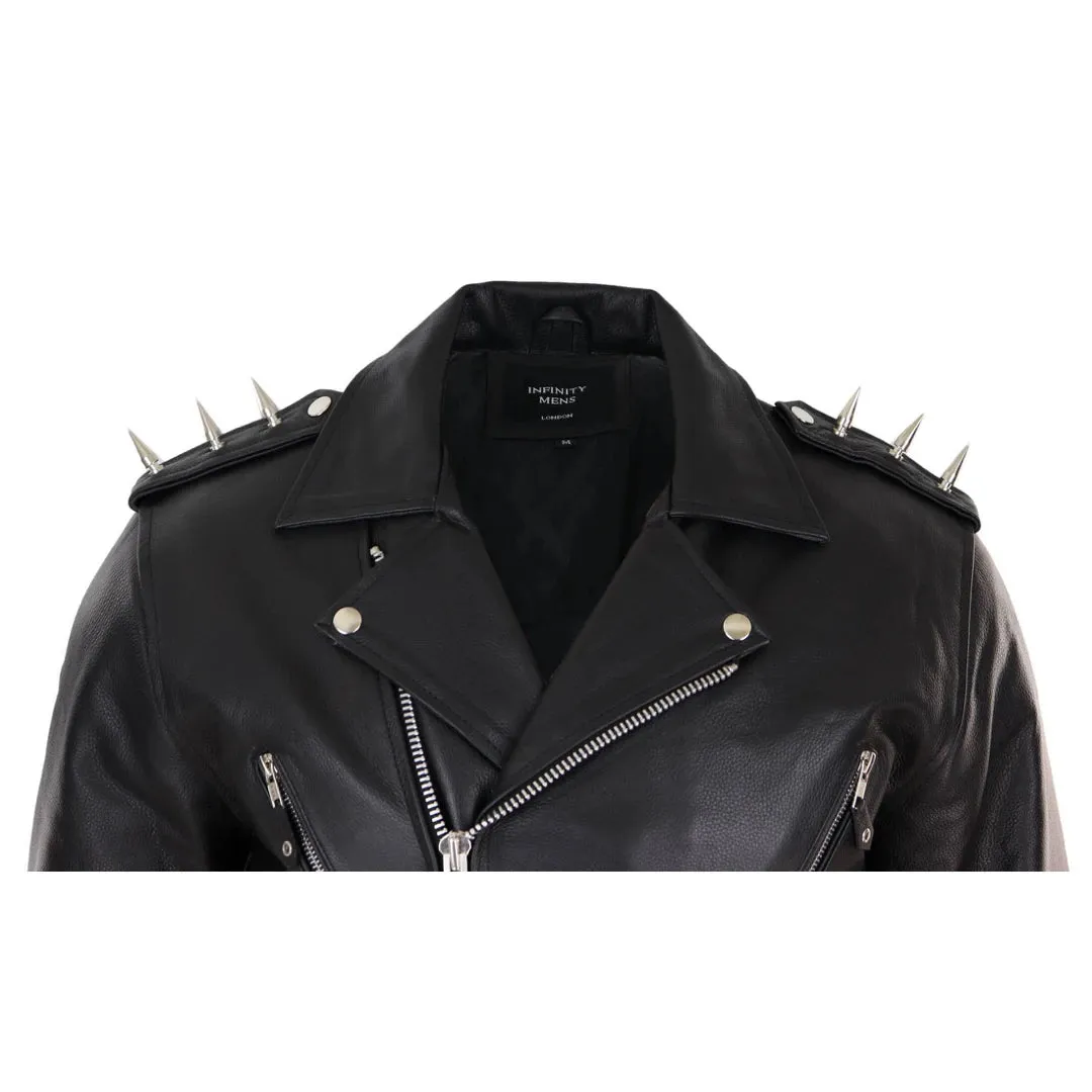 Men's Spike Hide Original Cross Zip Brando Biker Motorcycle Leather Jacket