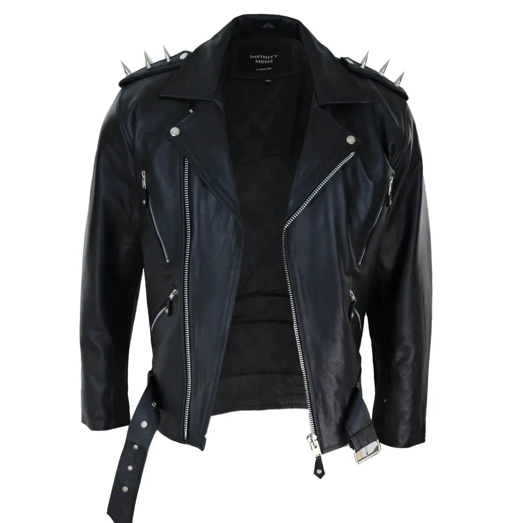 Men's Spike Hide Original Cross Zip Brando Biker Motorcycle Leather Jacket