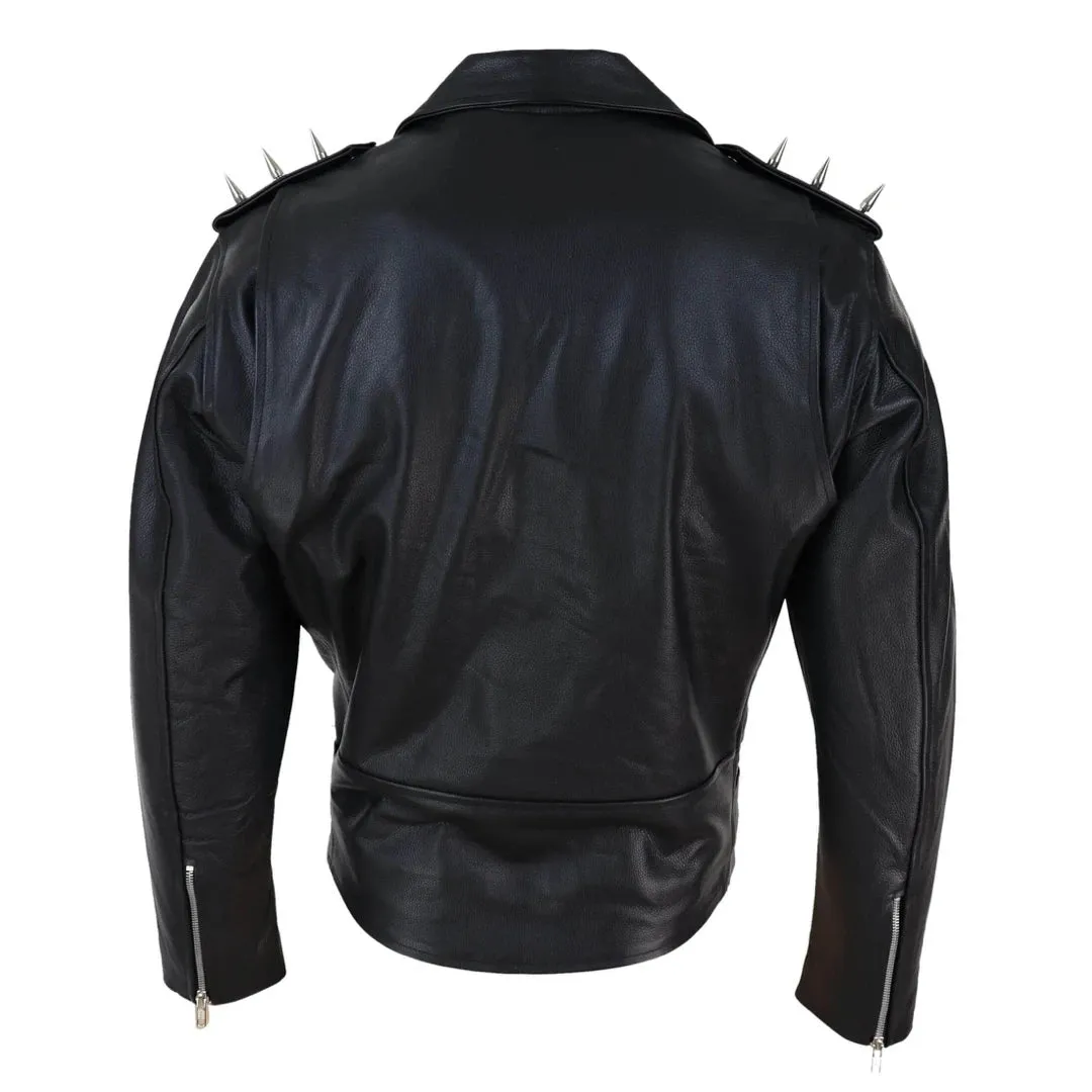 Men's Spike Hide Original Cross Zip Brando Biker Motorcycle Leather Jacket