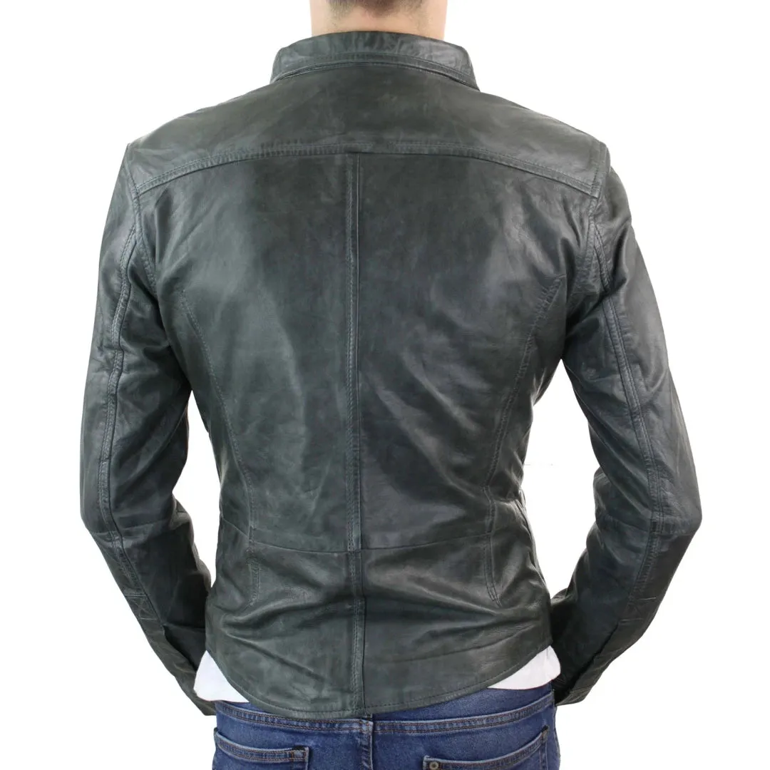 Men's Stud Shirt Leather Jacket Tan Grey Black Skinny
