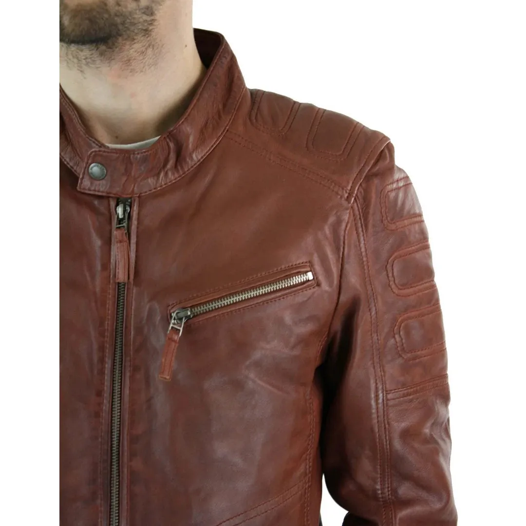 Men's Tan Brown Short Biker Leather Jacket