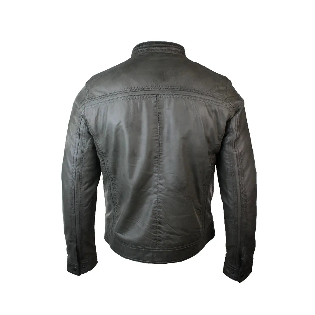Men's Zipped Biker Jacket Leather Soft Grey