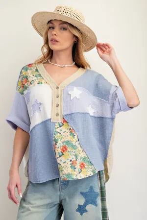 Mineral Washed Patchwork Star Top