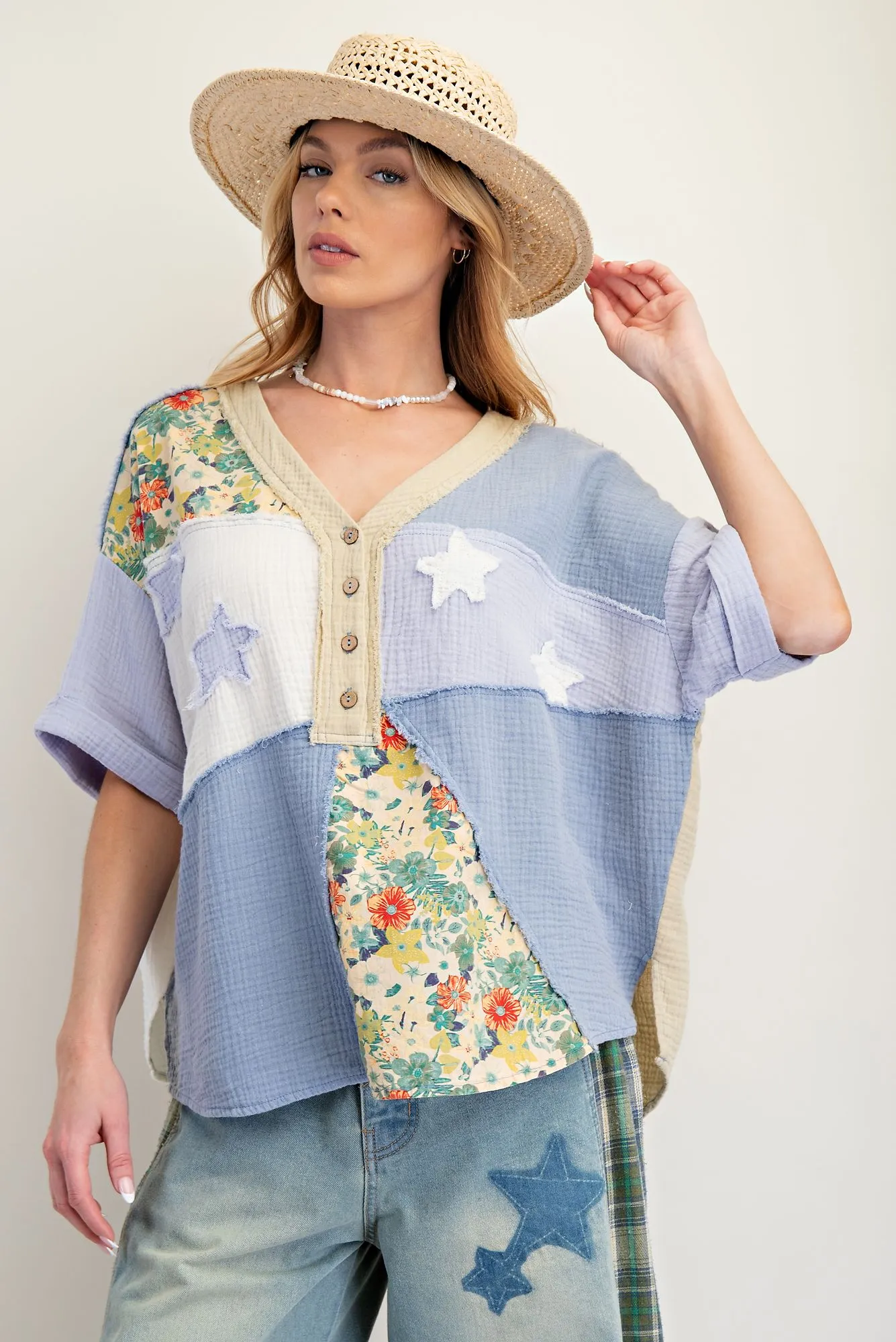 Mineral Washed Patchwork Star Top