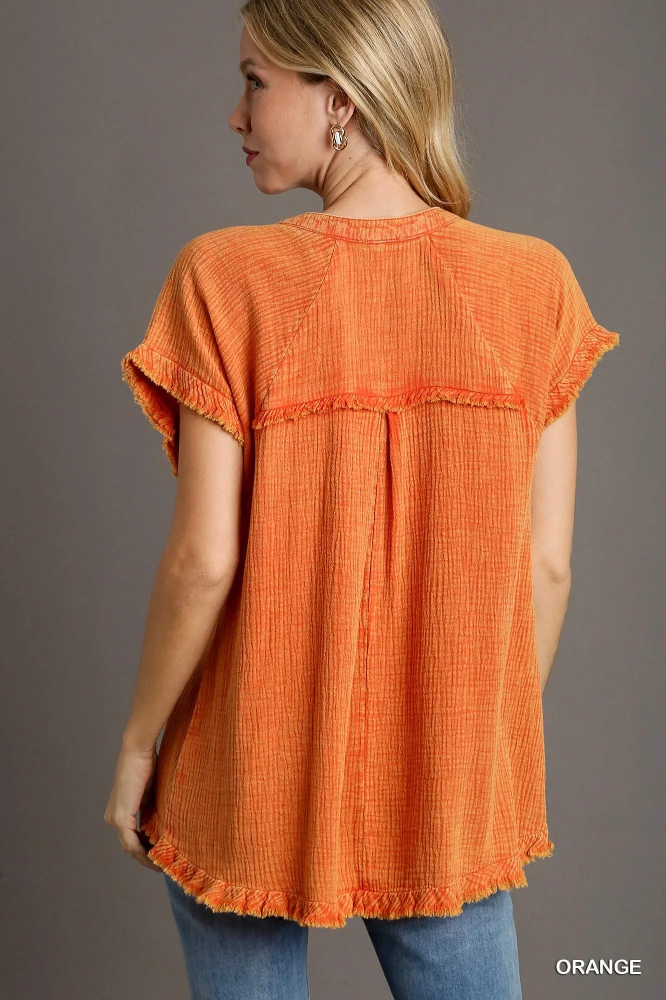 Orange Mineral Wash Cotton Tunic Top