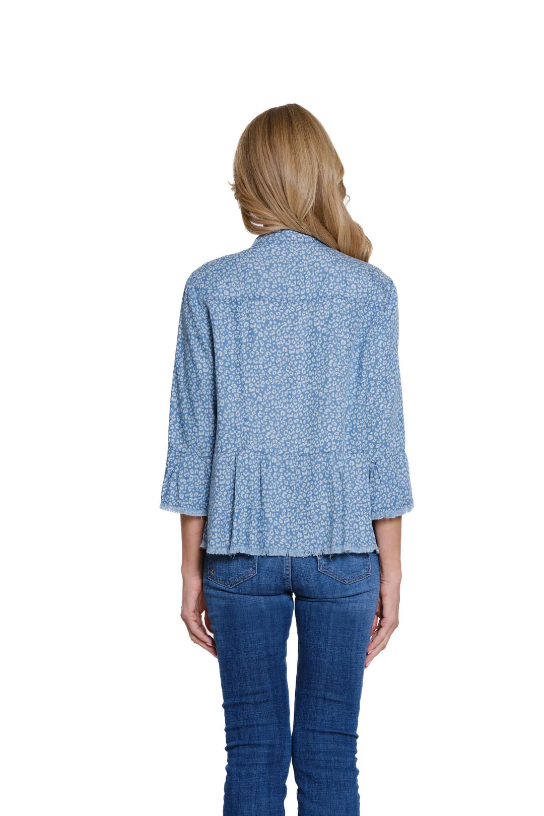 Printed Denim Top or Jacket w/ Flounce Sleeves