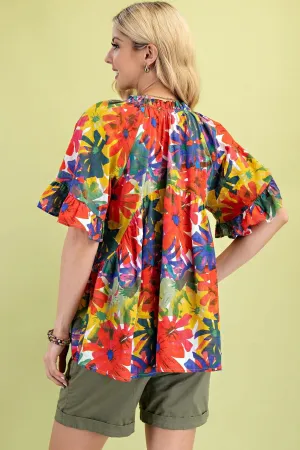 Red Mix Boho Bloom Rosette Top