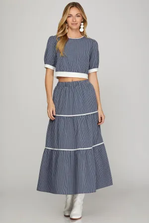 Striped Tiered Maxi Skirt & Crop Top Set