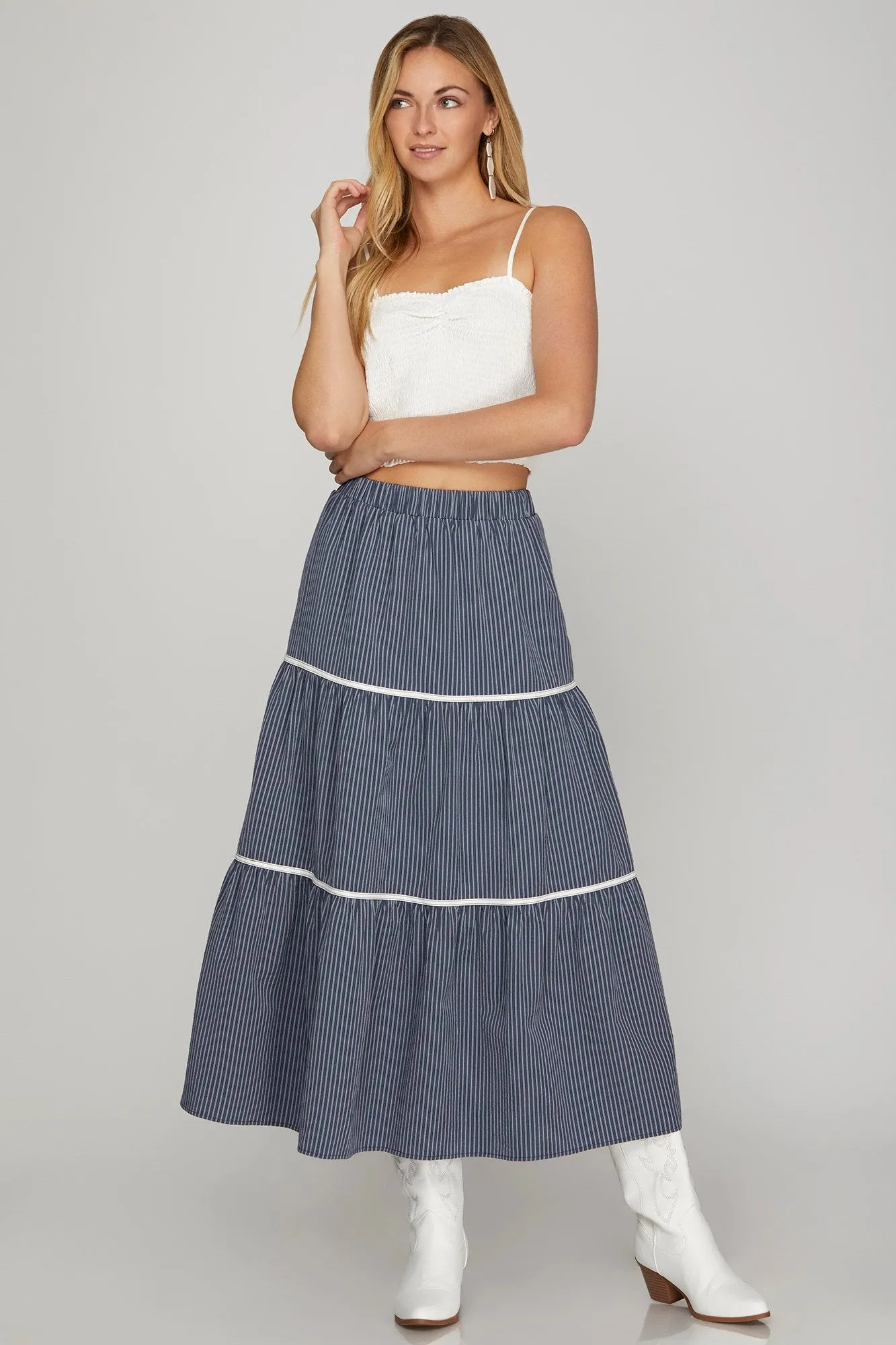 Striped Tiered Maxi Skirt & Crop Top Set
