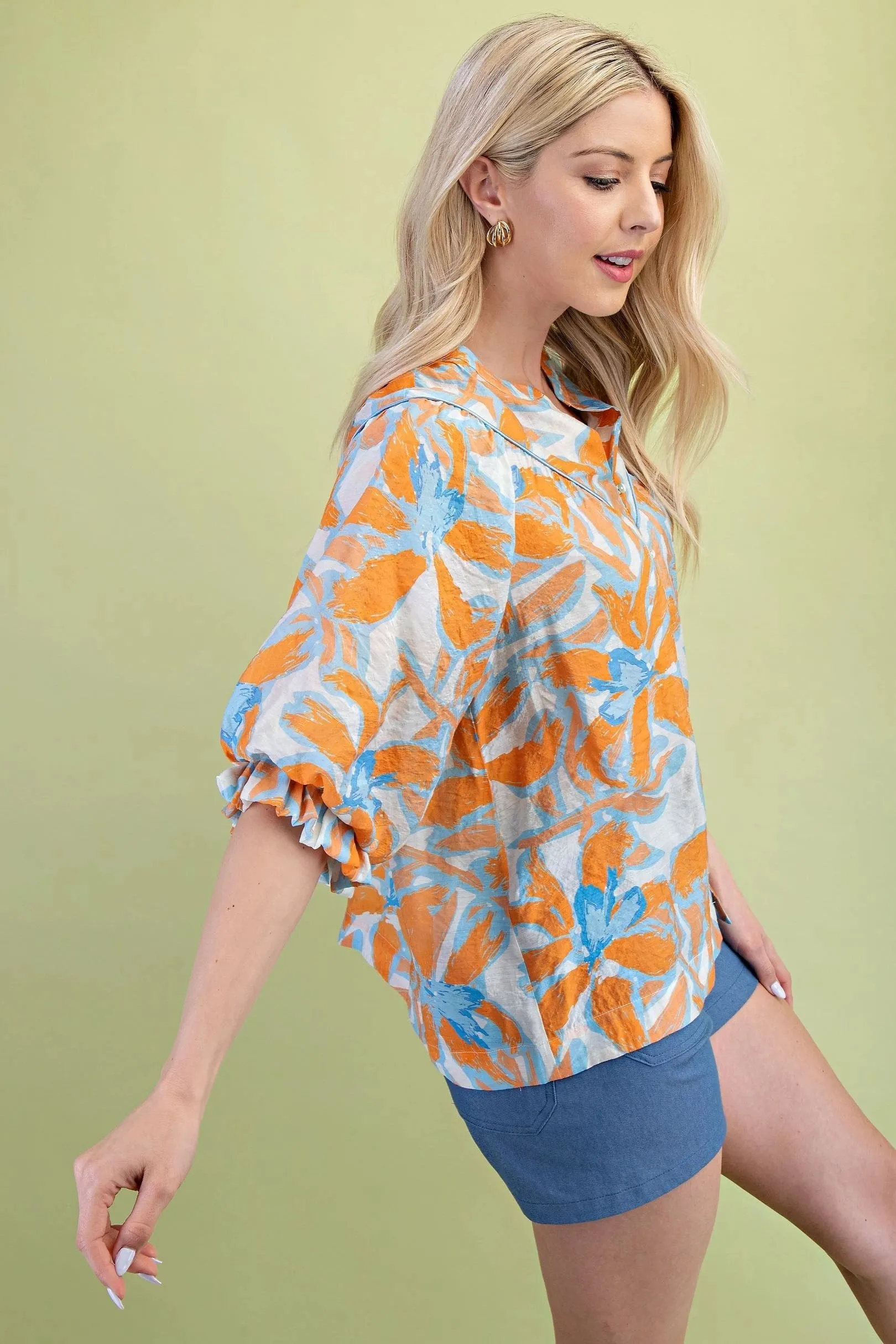 Sunset Petals Balloon Sleeve Blouse