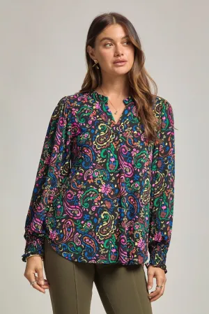 The Lizzy Smocked Long Sleeve Top/Black Multi