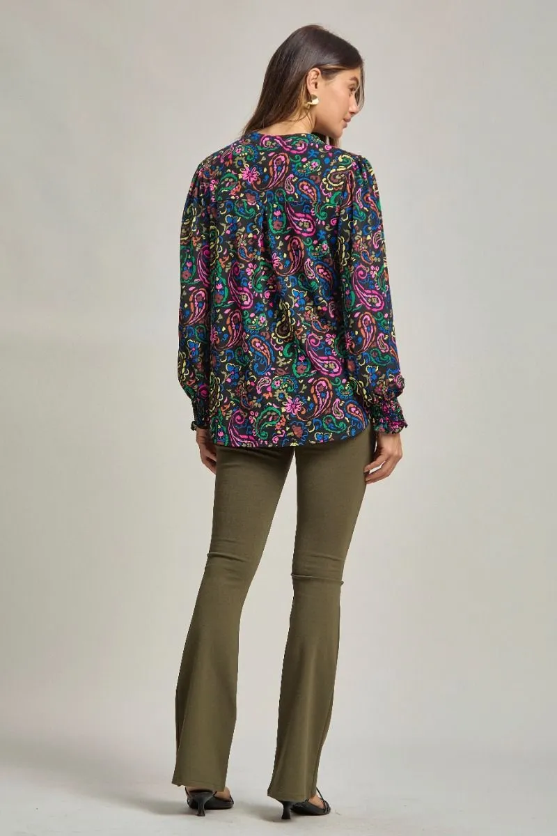 The Lizzy Smocked Long Sleeve Top/Black Multi