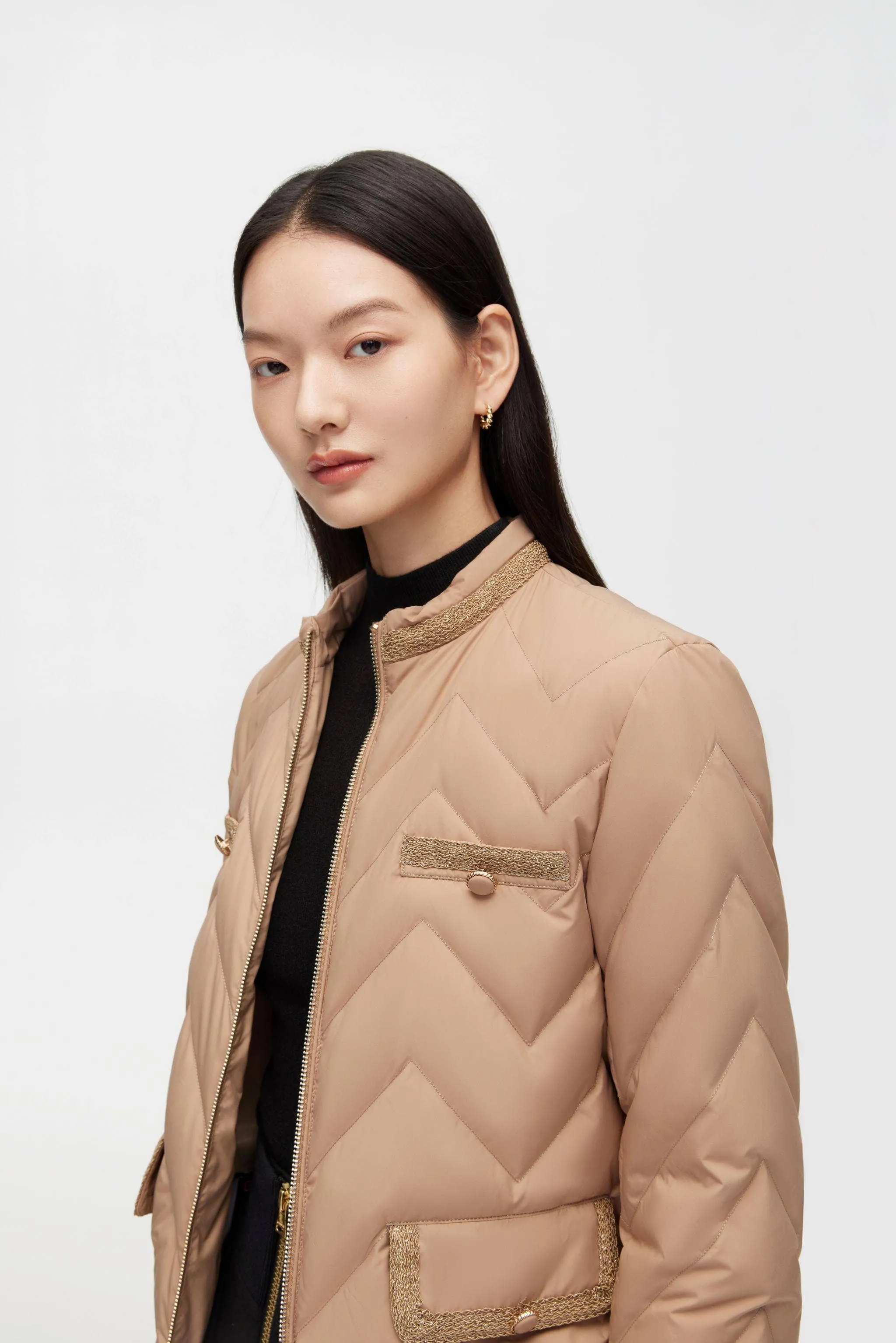 Tweed Detail Goose Down Jacket