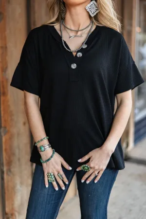 Waffle Button Tee-Black