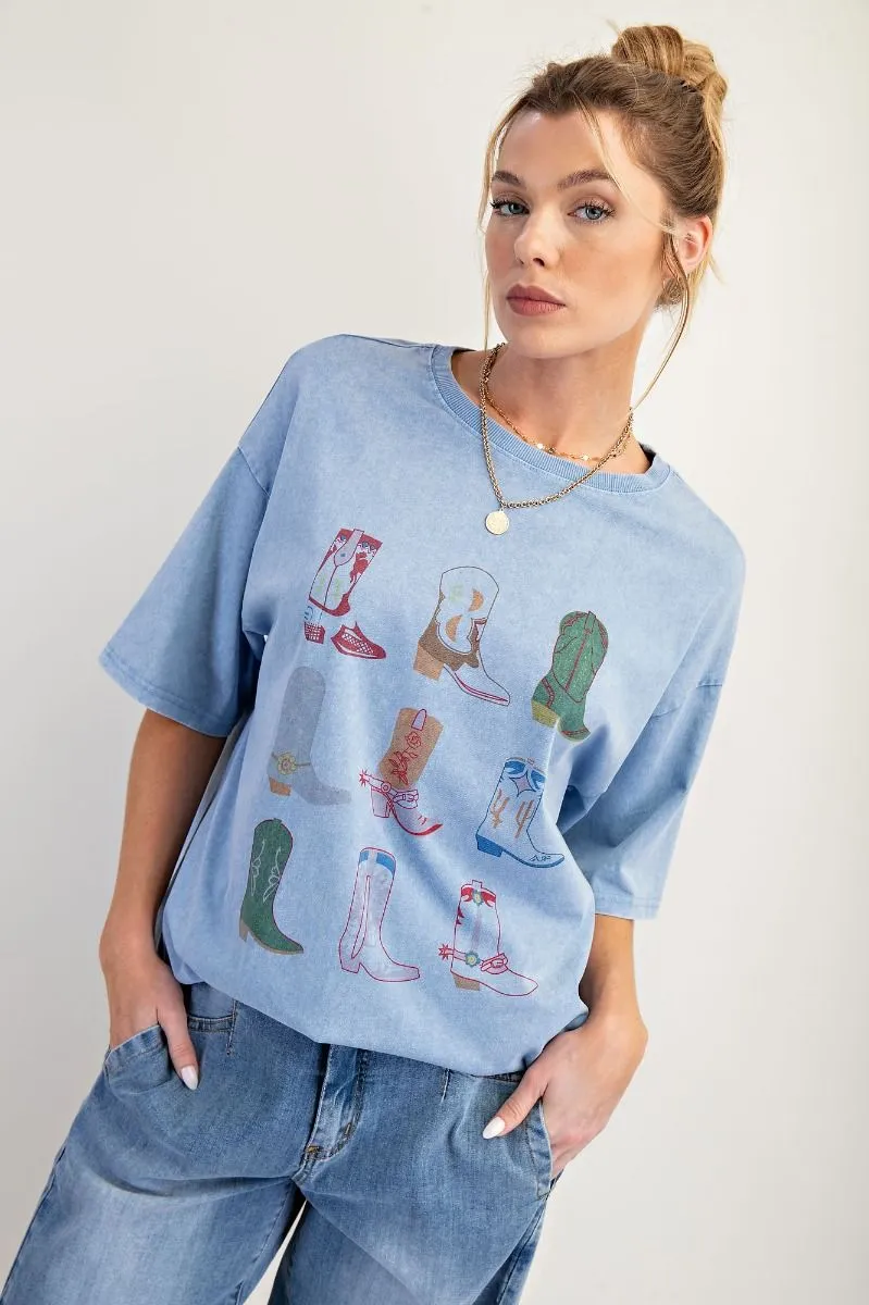 Washed Blue Cowboy Boots Graphic Tee