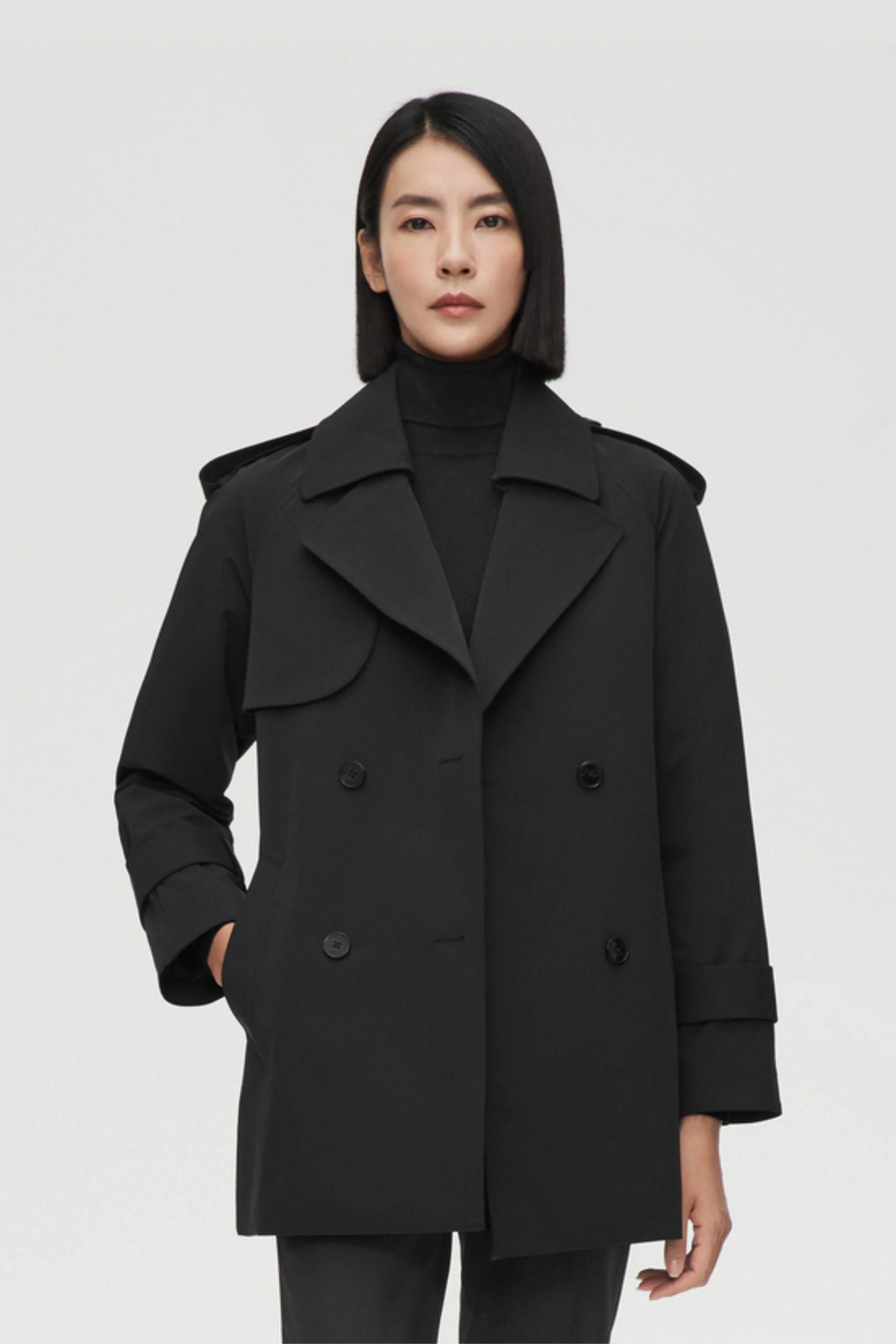 Women??s Double Breasted Short Trench