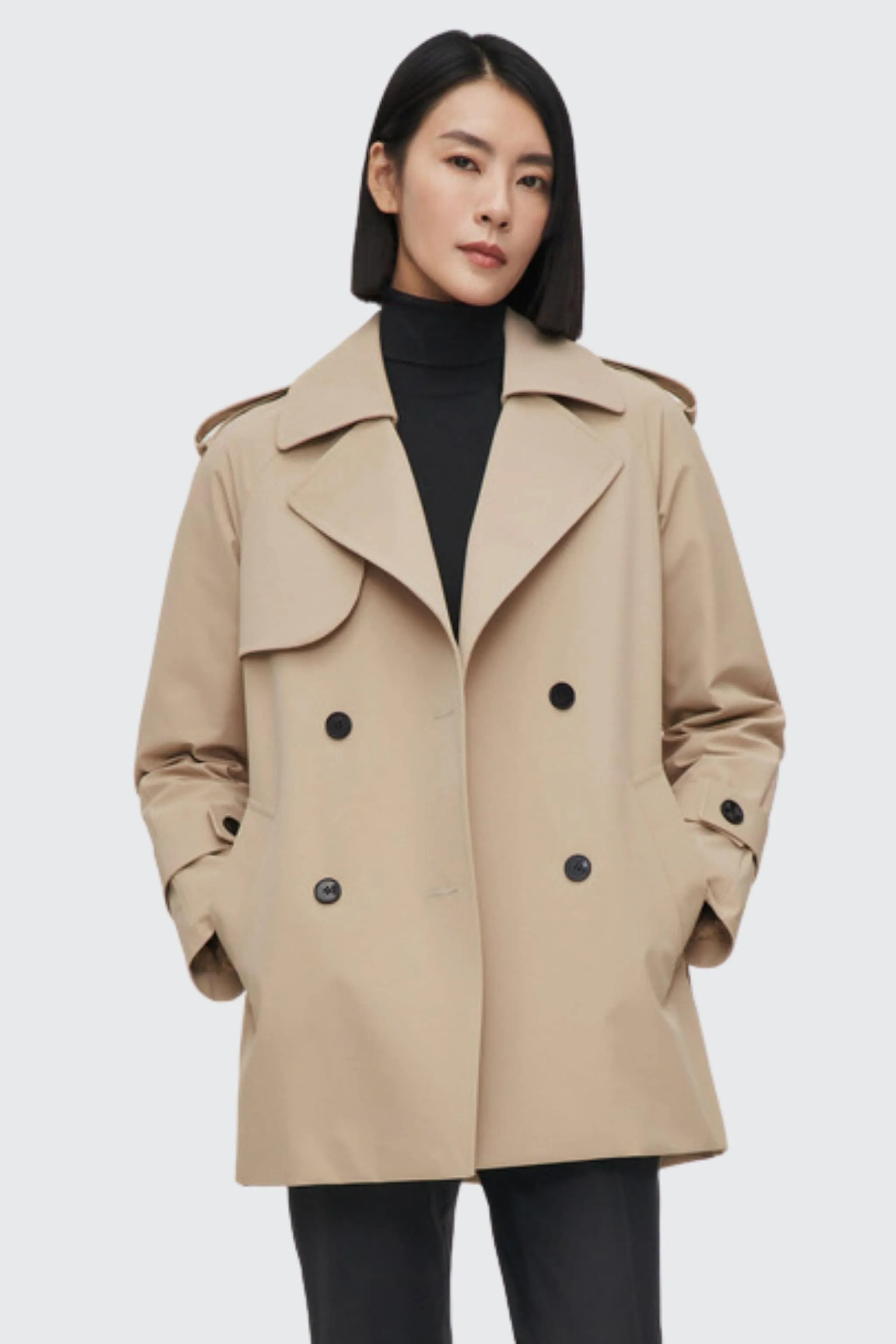 Women??s Double Breasted Short Trench