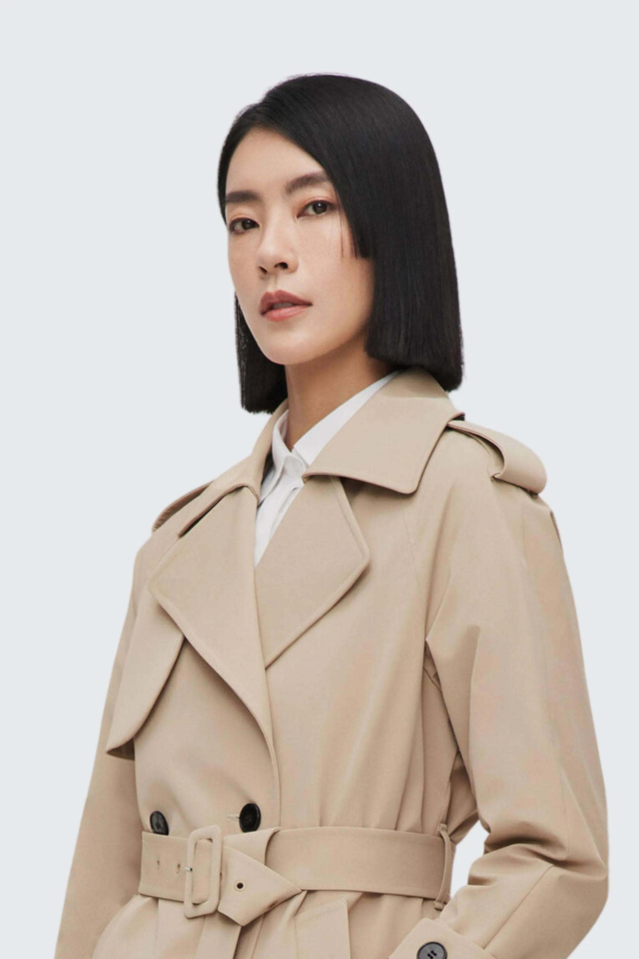 Women??s Double Breasted Short Trench