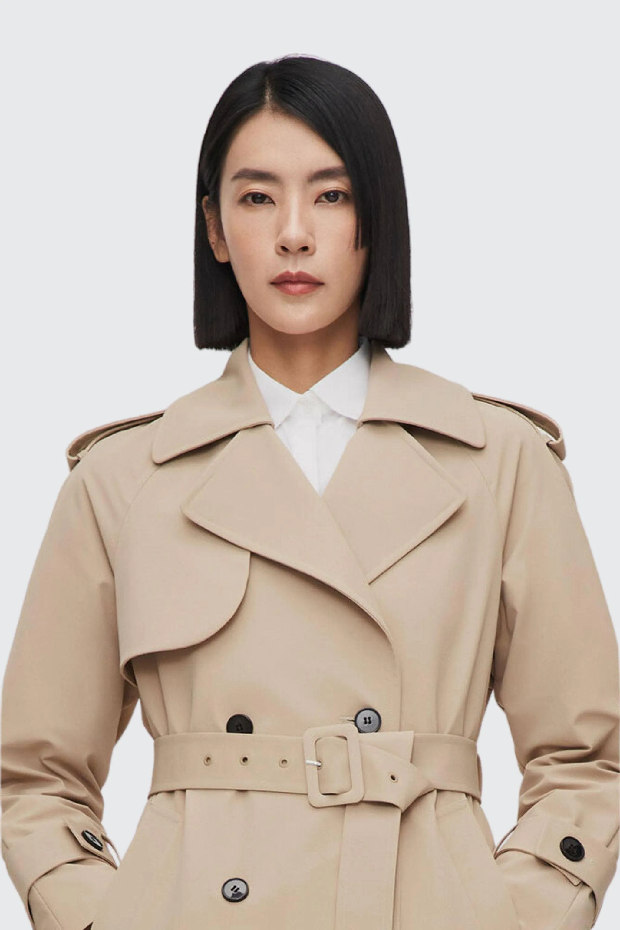 Women??s Double Breasted Short Trench