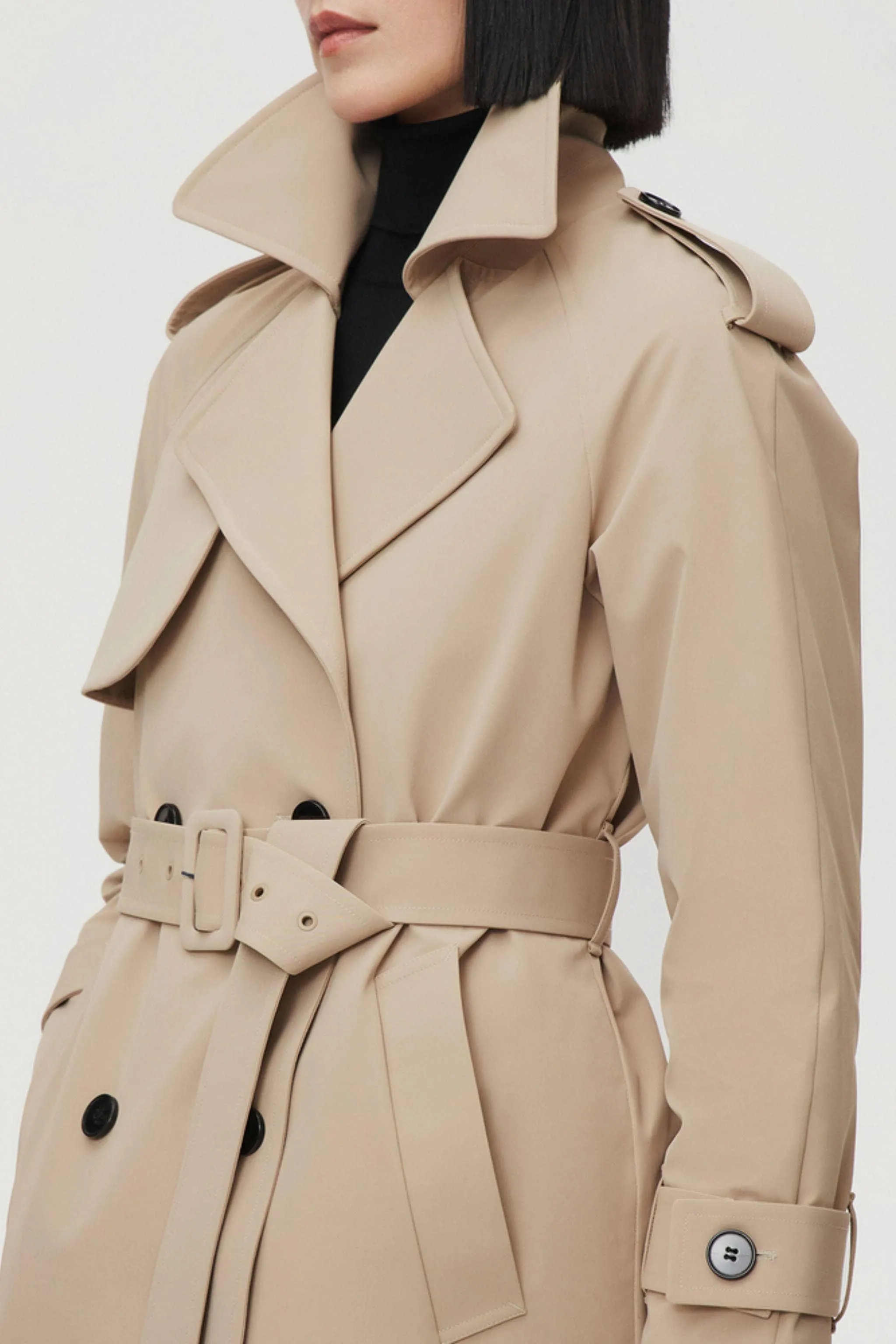 Women??s Double Breasted Short Trench